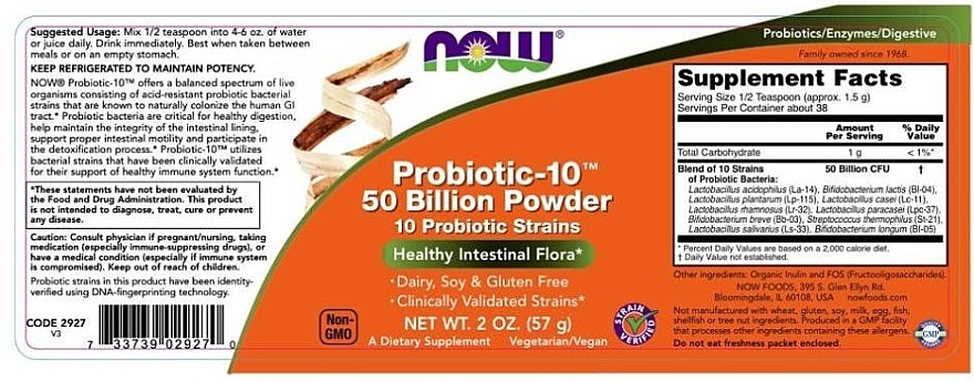 Probiotic-10, 50 billion, powder - Now Foods Probiotic-10, 50 Billion Powder — photo N25