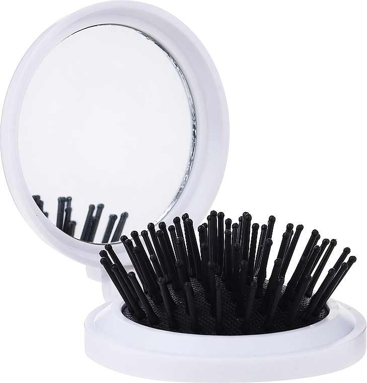 GIFT Folding Hair Brush with Mirror, white - Charmine Rose — photo N1