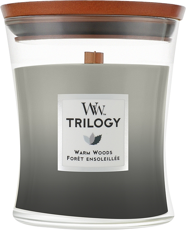 Scented Candle in Glass - WoodWick Hourglass Trilogy Candle Warm Woods — photo N1