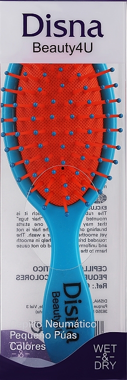 Oval Hair Brush with Nylon Bristles & Pins, 22 cm, orange-turquoise - Disna Beauty4U — photo N1