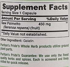 Men Dietary Supplement - Puritan's Pride Saw Palmetto 450mg Capsules — photo N3