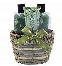 Fragrances, Perfumes, Cosmetics Set in Basket 'Olive' - Aurora Olive Scent (sh/gel/180 ml + shm/180 ml + b/lot/60 ml)