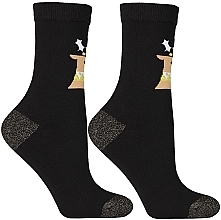 Women Socks with Christmas Reindeer Motif, CSLS250-018, black with reindeer - Moraj — photo N3