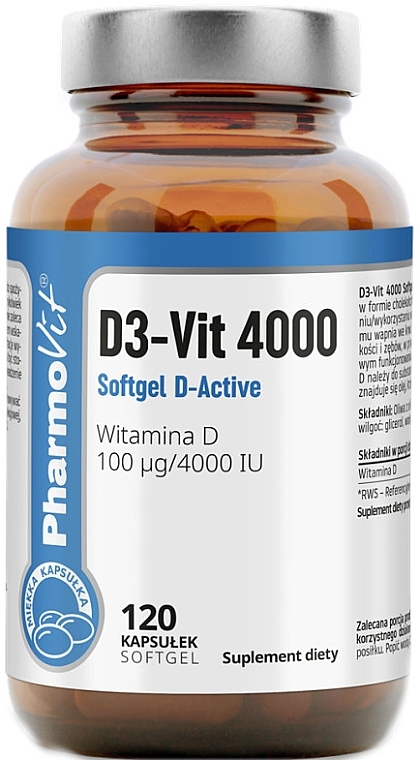 D3-Vit 4000 Dietary Supplement, 120 Soft Gels - Pharmovit D3-Vit 4000 Softgel D-Active — photo N1