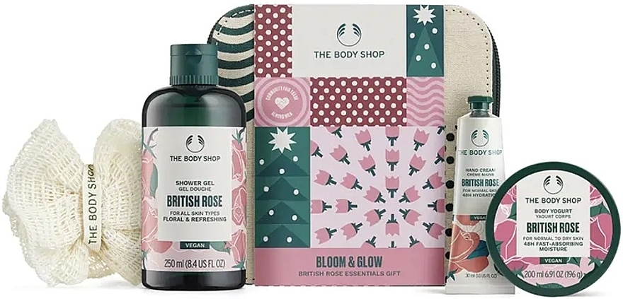 Set, 5 products - The Body Shop Bloom & Glow British Rose Essentials Gift — photo N1