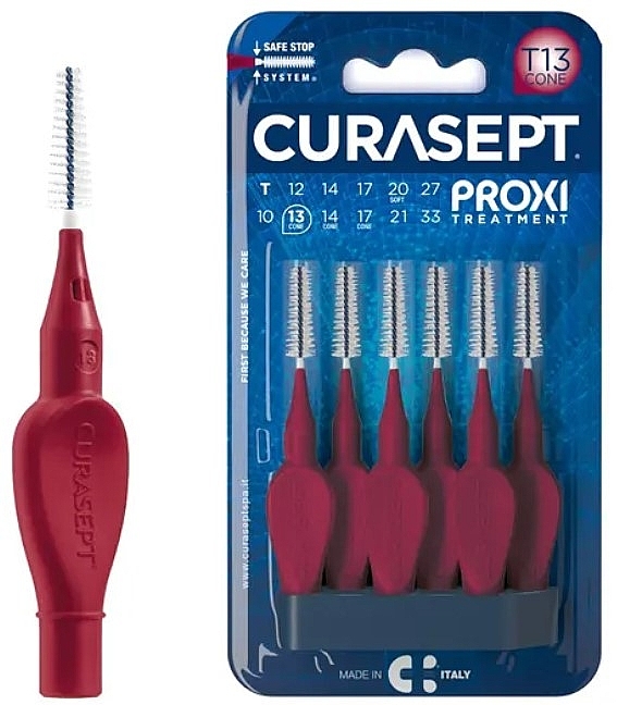 Interdental Brushes 1.3 mm, 6 pcs, burgundy - Curaprox Curasept Proxi Treatment T13 Bordeaux — photo N1