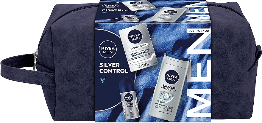 Set - NIVEA MEN Silver Control 2024 (ash/balm/100ml + deo/50ml + sh/gel/250ml + bag) — photo N1