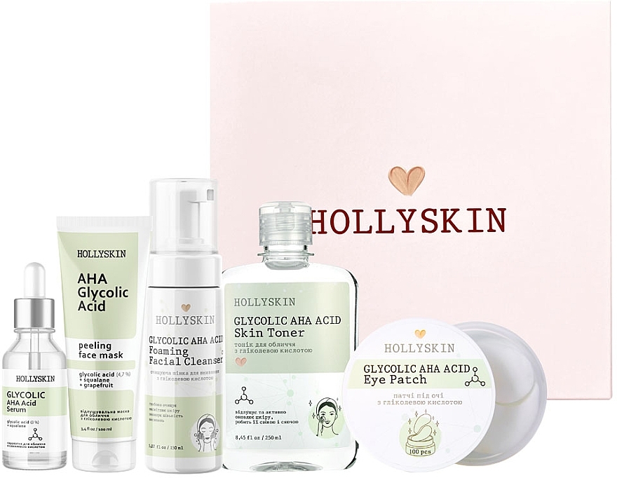 Set, 5 items - Hollyskin Glycolic AHA Acid Care Maxi Set — photo N3