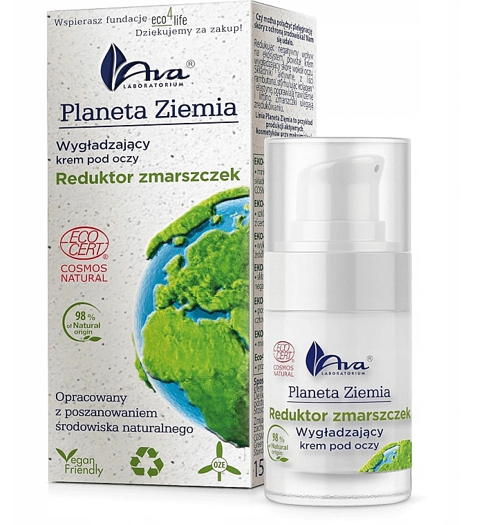 Smoothing Eye Cream 'Wrinkle Removal' - Ava Laboratorium Planeta Ziemia Wrinkle Reducer Smoothening Eye-contour Cream — photo N1