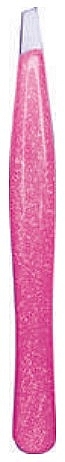 Slanted Tweezers, stainless steel, 9.2 cm, shiny pink, in blister - Titania — photo N2