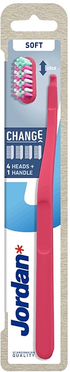 Soft Toothbrush, +4 refill heads, red - Jordan Change Soft — photo N1