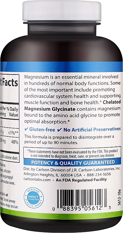 Dietary Supplement "Chelated Magnesium", 200 mg - Carlson Labs Chelated Magnesium — photo N2