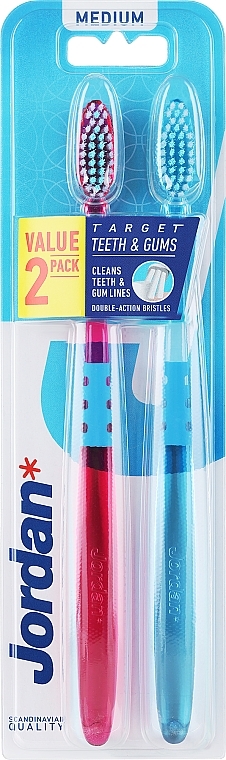 Medium Bristle Toothbrush, blue + pink, no pattern - Jordan Target Teeth Toothbrush — photo N1