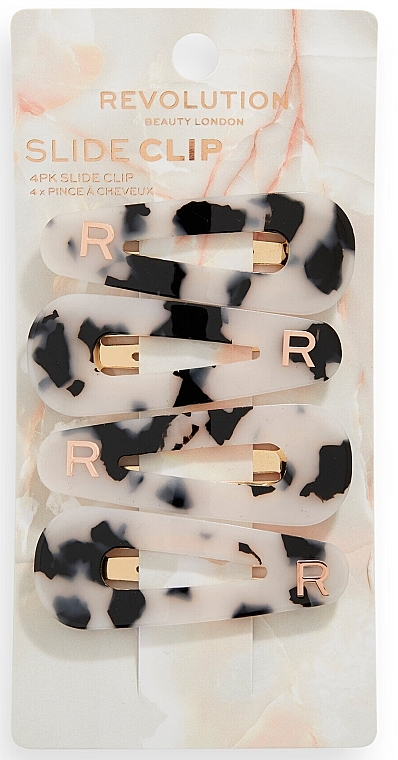 Hair Clips, 4 pcs - Revolution Haircare Tortoiseshell Slide Clip — photo N1