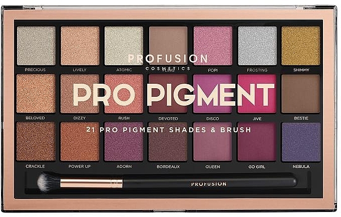 Eyeshadow Palette - Profusion Cosmetics Pro Pigment 21 Pro Pigment Shades & Brush — photo N1