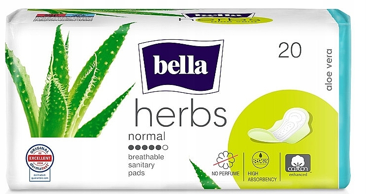 Sanitary Pads, 20 pieces - Bella Herbs Aloe Vera — photo N1