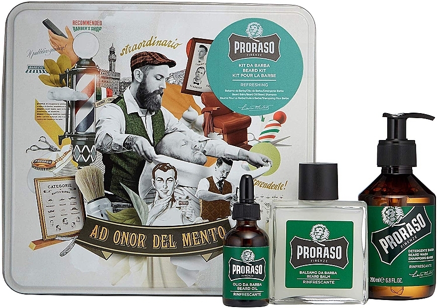 Beard Set - Proraso Refreshing Gift Set (beard wash/200ml + beard balm/100ml + beard oil/30ml) — photo N1