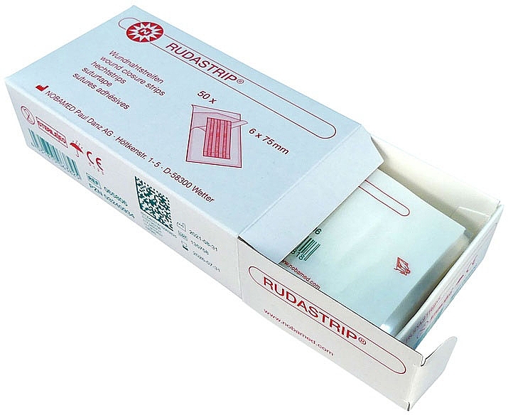 Sterile Plaster, 0.6x7.5 cm, 50 pcs - Nobamed Rudastrip Suture — photo N1