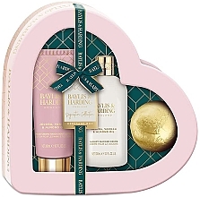 Fragrances, Perfumes, Cosmetics Set - Baylis & Harding Jojoba, Vanilla & Almond Oil Heart Set (b/lot/200ml + sh/cr/300ml + b/fizz/140g)