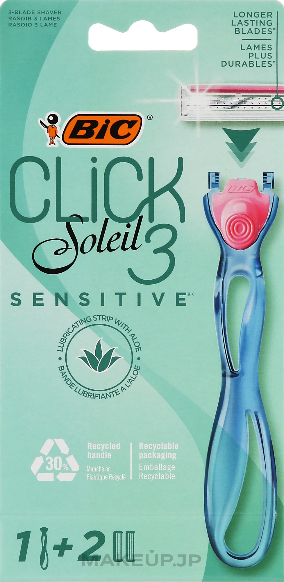 Shaving Razor with 2 Cartridges - BIC Click 3 Soleil Sensitive — photo 2 szt.