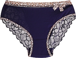Cotton Panties with Lace, leopard trim, blue - Moraj — photo N1