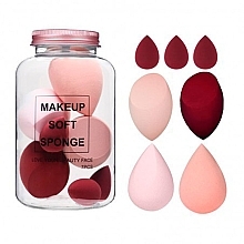 Fragrances, Perfumes, Cosmetics Makeup Sponge Set in Jar, 7 pcs. - Ecarla Makeup Soft Sponge Creamy Red Duo