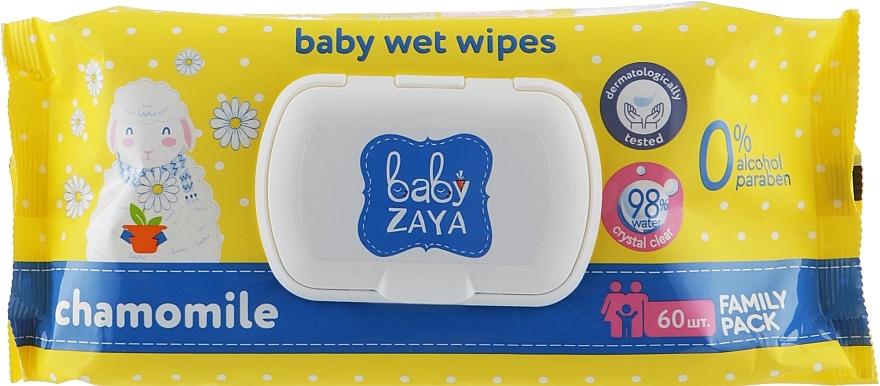 Chamomile Wet Wipes, 60 pcs - Baby Zaya — photo N1