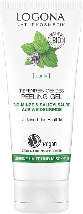 Deep Cleansing Gel with Organic Mint & Willow Bark Salicylic Acid - Logona Purifying Deep Cleansing Peeling Gel — photo N1