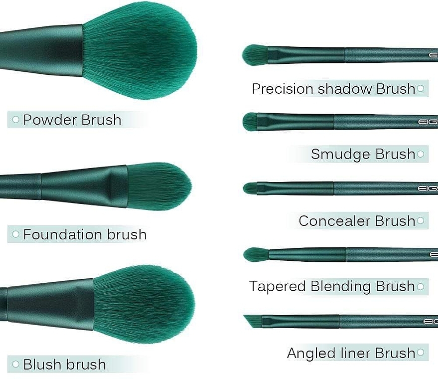 Makeup Brush Set, 8 pcs - Eigshow Beauty Jade Green Brush Kit With Bag — photo N18