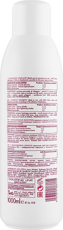 Oxidizing Emulsion 3% - ING Professional Color-ING Macadamia Oil Oxidante Emulsion — photo N2