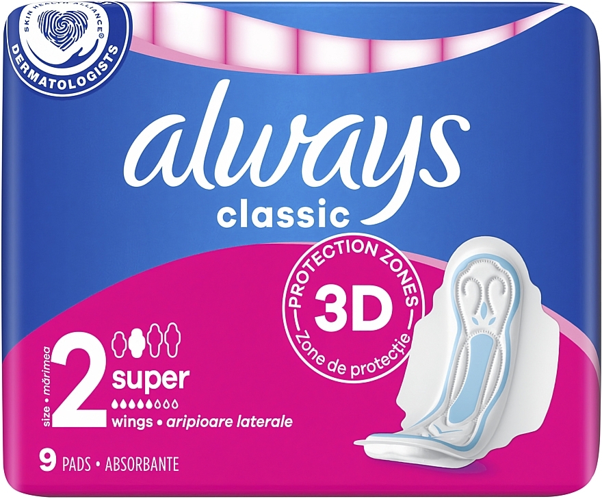 Panty Liners, 9 pcs. - Always Classic Maxi (Super) — photo N1