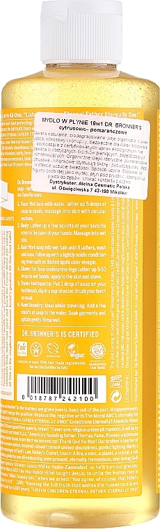 Liquid Soap "Citrus and Orange" - Dr. Bronner’s 18-in-1 Pure Castile Soap Citrus & Orange — photo N6