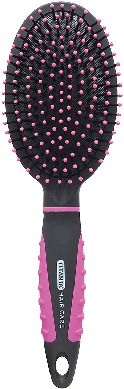 Oval Hair Brush, 11 rows, black and pink - Titania Hair Care Pneumatic Hair Brush Oval — photo N1