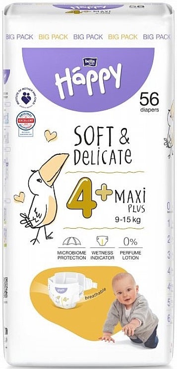 Baby Diapers 9-15 kg, size 4+ Maxi Plus, 56 pcs - Bella Baby Happy Soft & Delicate — photo N1