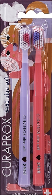 Duo Love 2022 Toothbrush Set, 2 pcs., purple + pink - Curaprox Ultra Soft CS 5460 — photo N1