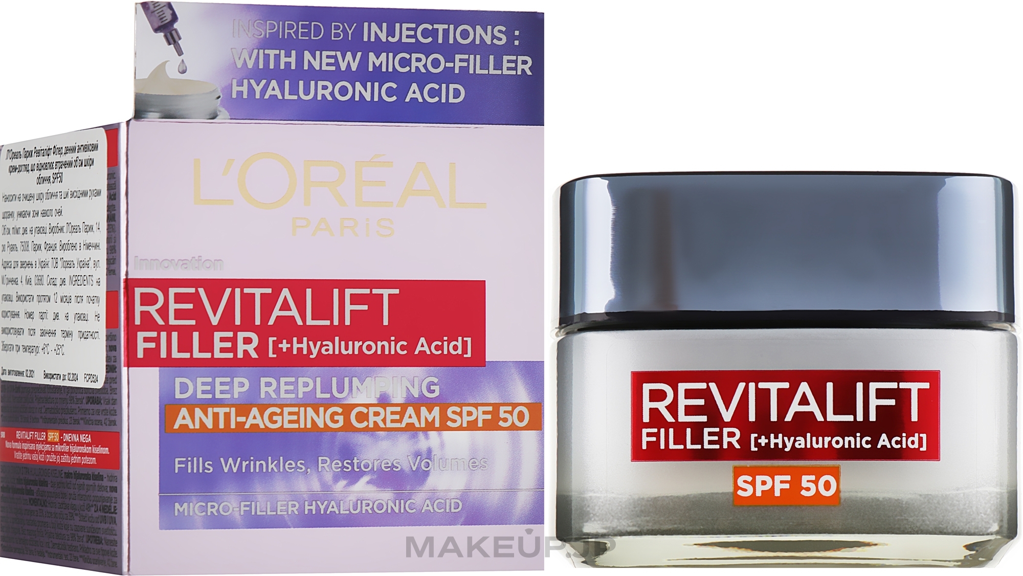 Hyaluronic Acid Anti-Aging Day Cream SPF 50 - L’Oreal Paris Revitalift Filler [HA] — photo 50 ml