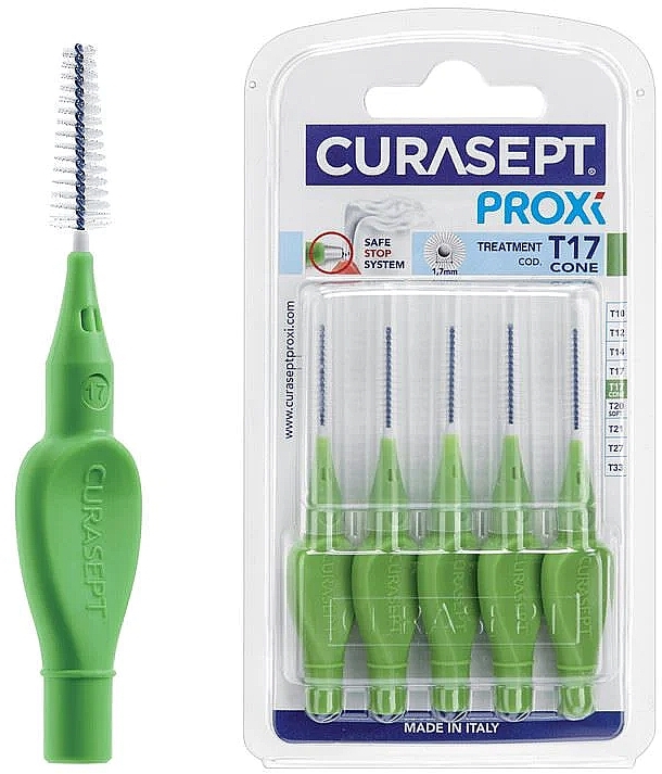 Interdental Brushes 1.7 mm, 5 pcs, green - Curaprox Curasept Proxi Treatment T17 Cone Green — photo N1