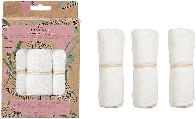 Face Towel Set, 3 pieces - Stylideas Stylpro Bamboo Face Cloths — photo N3