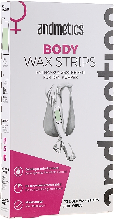 Body Wax Strips - Andmetics Body Wax Strips (strips/20pcs + wipes/2pcs) — photo N1