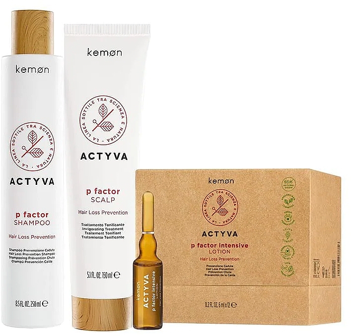 Set - Kemon Active P Factor Hair Loss Prevention Kit (shm/250ml+treatm/150ml+lot/24x6ml) — photo N1