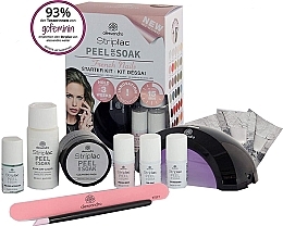 Set - Alessandro International Striplac Peel Or Soak French Nails Starter Kit (led/lamp + nail/polish/3x5ml + n/top/5ml + aceton/30ml + n/file/10pc + n/sponge/50pc + sticks + chopstick) — photo N2