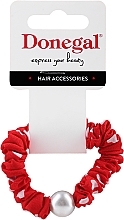 Fragrances, Perfumes, Cosmetics Hair Tie, red with hearts and pearl - Donegal FA-5689