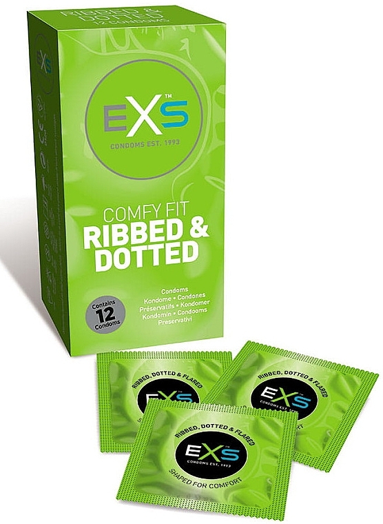 Ribbed & Dotted Condoms, 12 pcs. - EXS Condoms Comfy Fit Ribbed & Dotted — photo N1