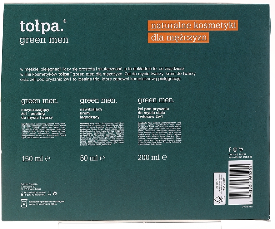 Set - Tolpa Green Men 2024 Set (f/cl/gel/150ml + cr/50ml + sh/gel/200/ml) — photo N2