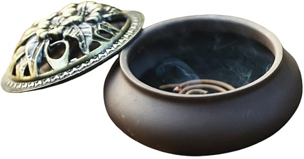 Ceramic Incense Burner with Cap, brown - Deni Carte — photo N2