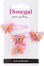 Set of Hair Clips and Hair Ties, FA-5663+1, pink with butterflies - Donegal — photo N1
