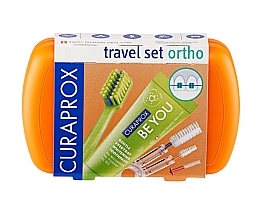 Fragrances, Perfumes, Cosmetics Orthodontic Travel Set, orange - Curaprox Ortho Travel Set (tbr/1pc + paste/10ml + brush/3pc + bag)