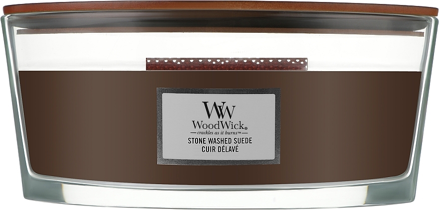 Scented Candle in Glass - WoodWick Hourglass Candle Stone Washed Suede — photo N2