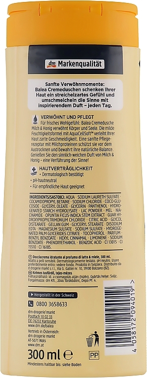 Shower Gel Cream with Honey & Milk Scent - Balea Milch & Honig — photo N3