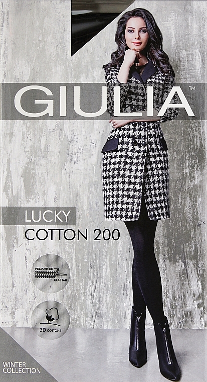 Tights "Lucky Cotton" 200 Den, nero - Giulia — photo N1